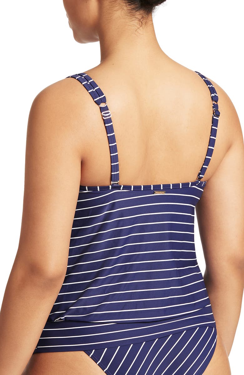 Sea Level Blouson Multifit Tankini Top, Alternate, color, Navy