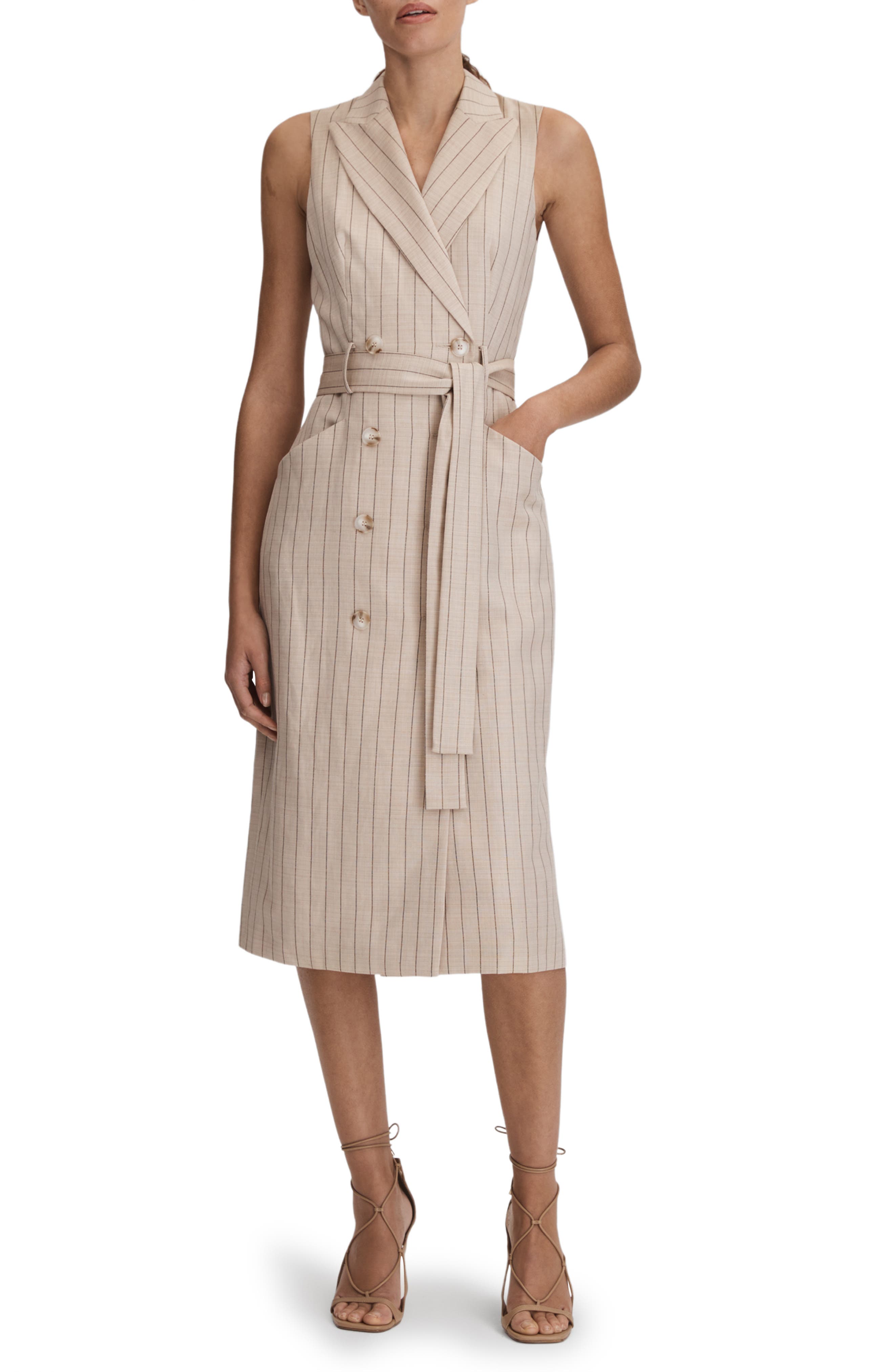 Reiss Andie Pinstripe Sleeveless Coat Dress