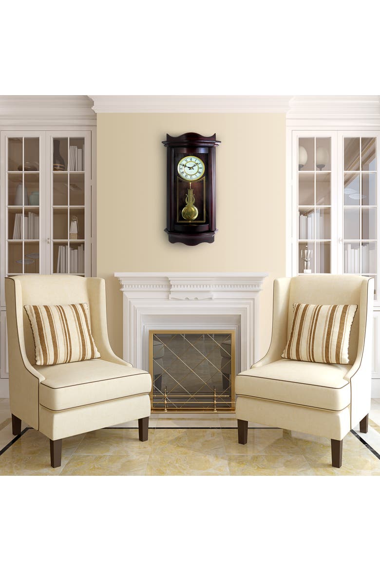 Weathered Wood 25in Wall Clock with Pendulum, Alternate, color, Chocolate