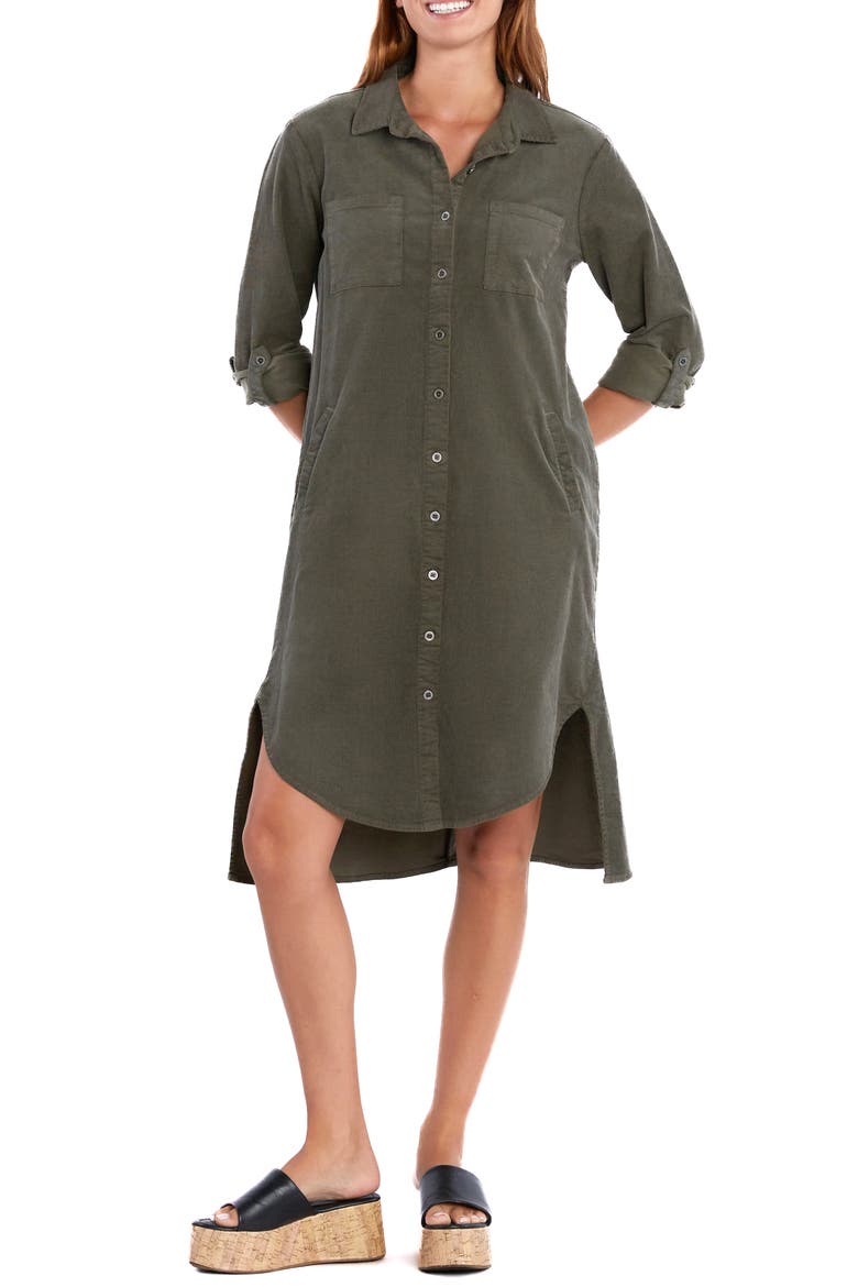 Chill Out High-Low Corduroy Shirtdress, Alternate, color, GOLDEN PINE