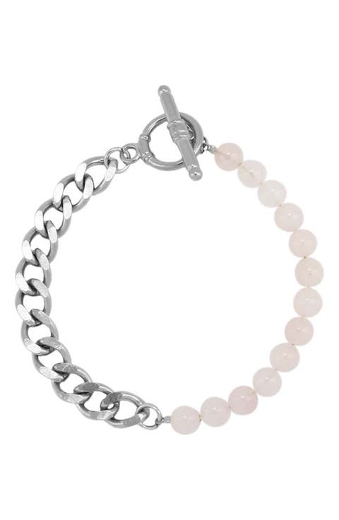 Rose Quartz & Cuban Chain Bracelet