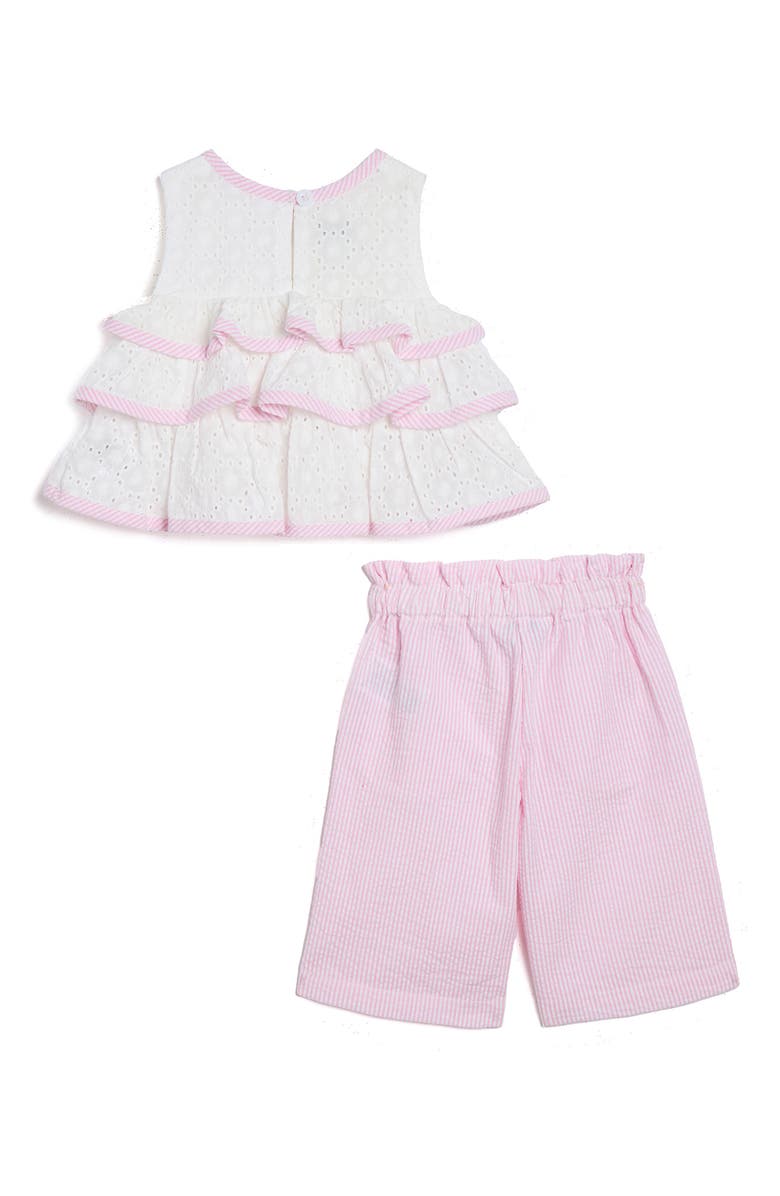 Pippa & Julie Layla Ruffle Eyelet Top & Capri Pants Set, Alternate, color, Pink/White