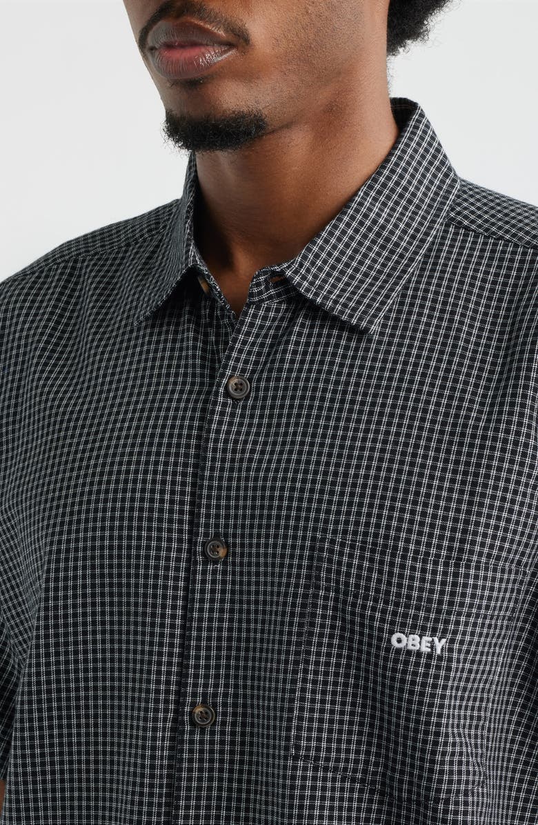 Obey Bigwig Frank Check Short Sleeve Button-Up Shirt, Alternate, color, Black Multi
