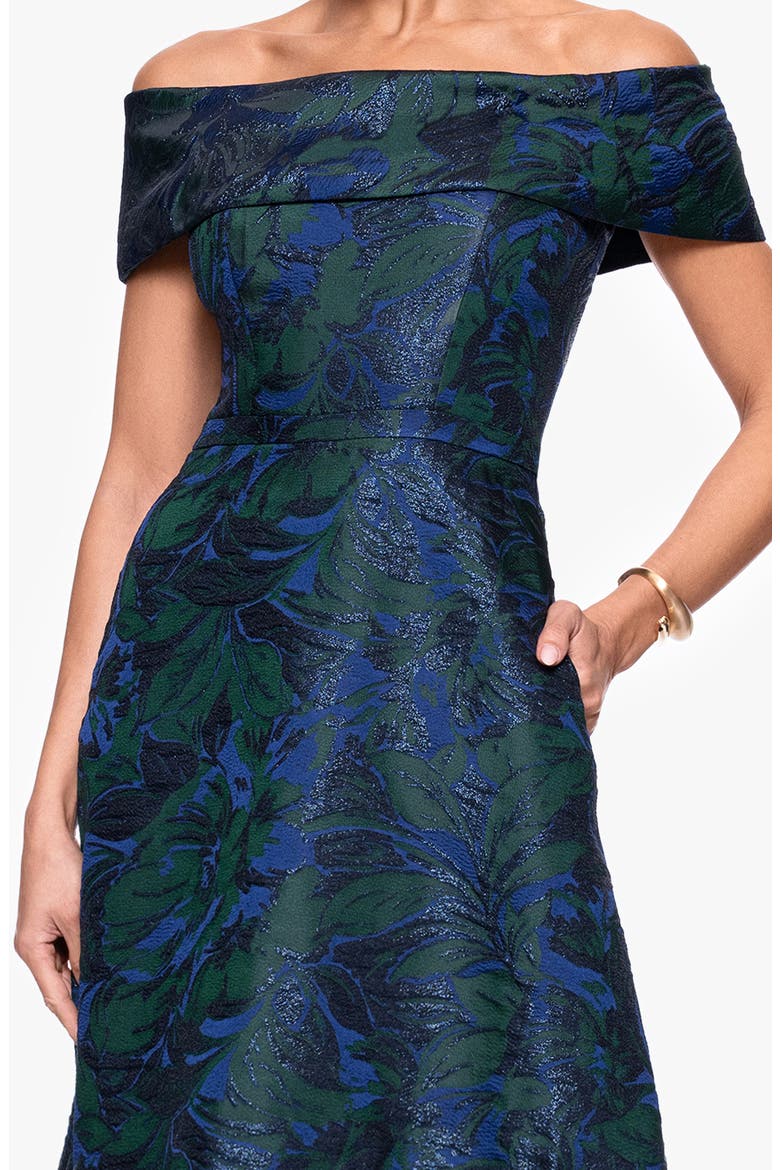 Off the Shoulder Brocade Ballgown, Alternate, color, NAVY / GREEN