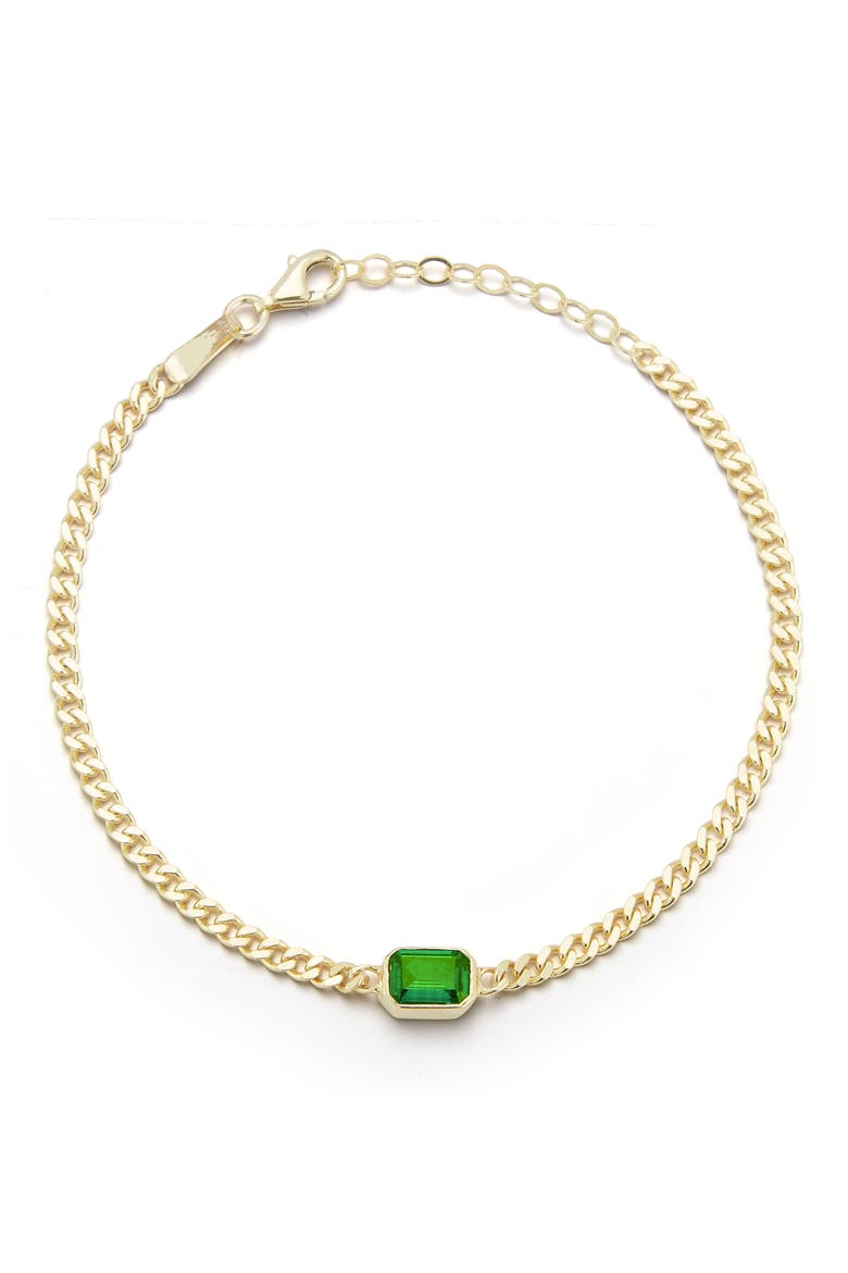 14K Gold Vermeil Curb Link CZ Solitaire Bracelet, Main, color, GOLD