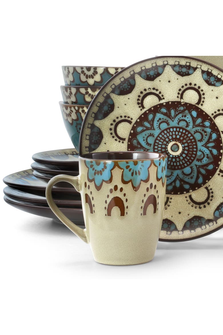 Clay Heart 16 Piece Luxurious Stoneware Dinnerware with Complete Setting for 4, 16pc, Alternate, color, Blue