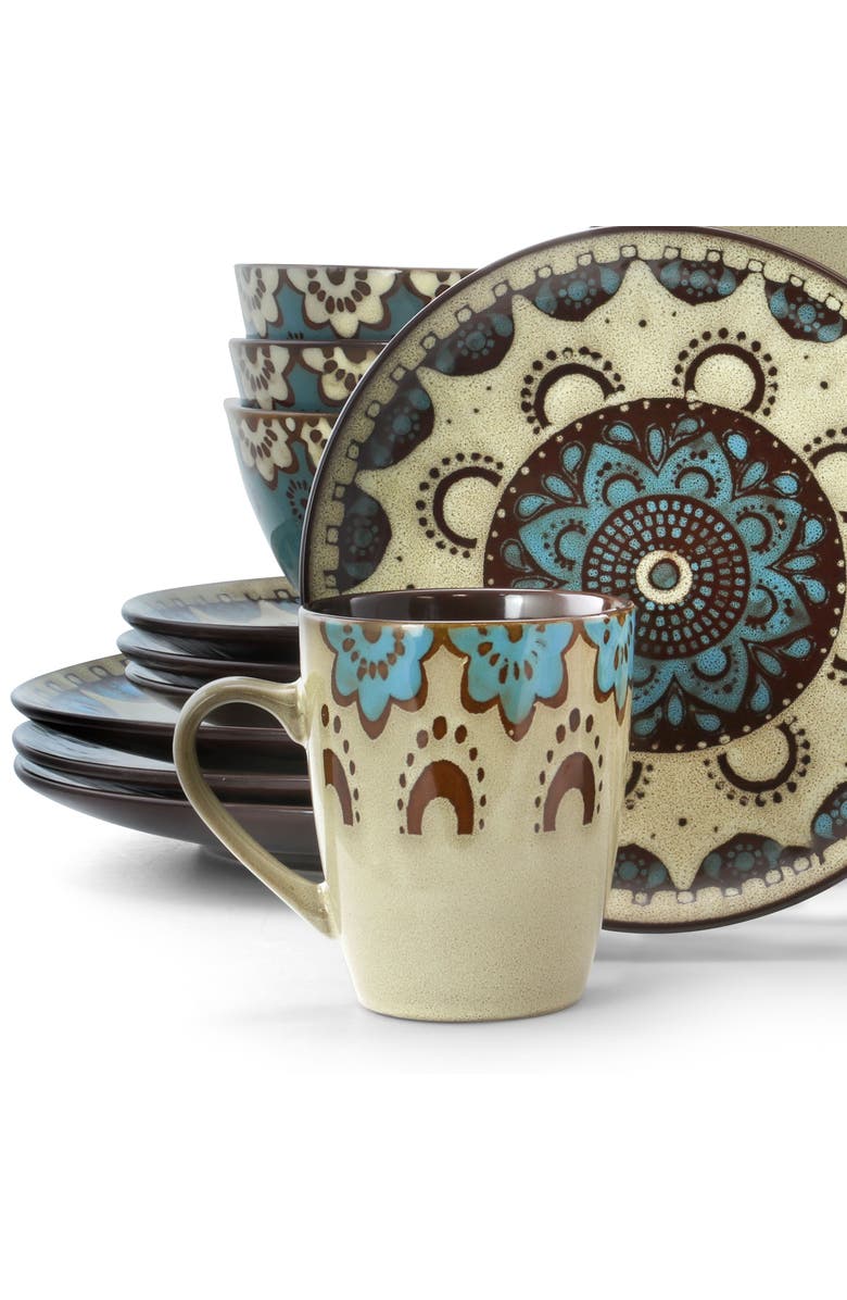 Elama Clay Heart 16 Piece Luxurious Stoneware Dinnerware with Complete Setting for 4, 16pc, Alternate, color, Blue