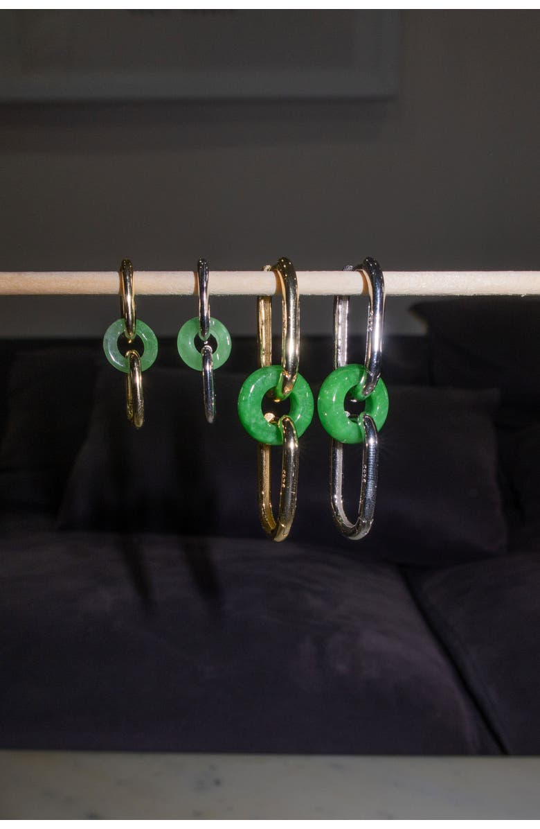 seree Della Convertible link small gold jade earrings, Alternate, color, Bright Green