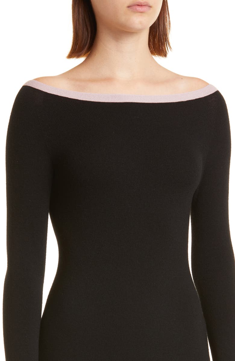 Emporio Armani Off the Shoulder Contrast Trim Coton Sheath Dress, Alternate, color, Solid Black