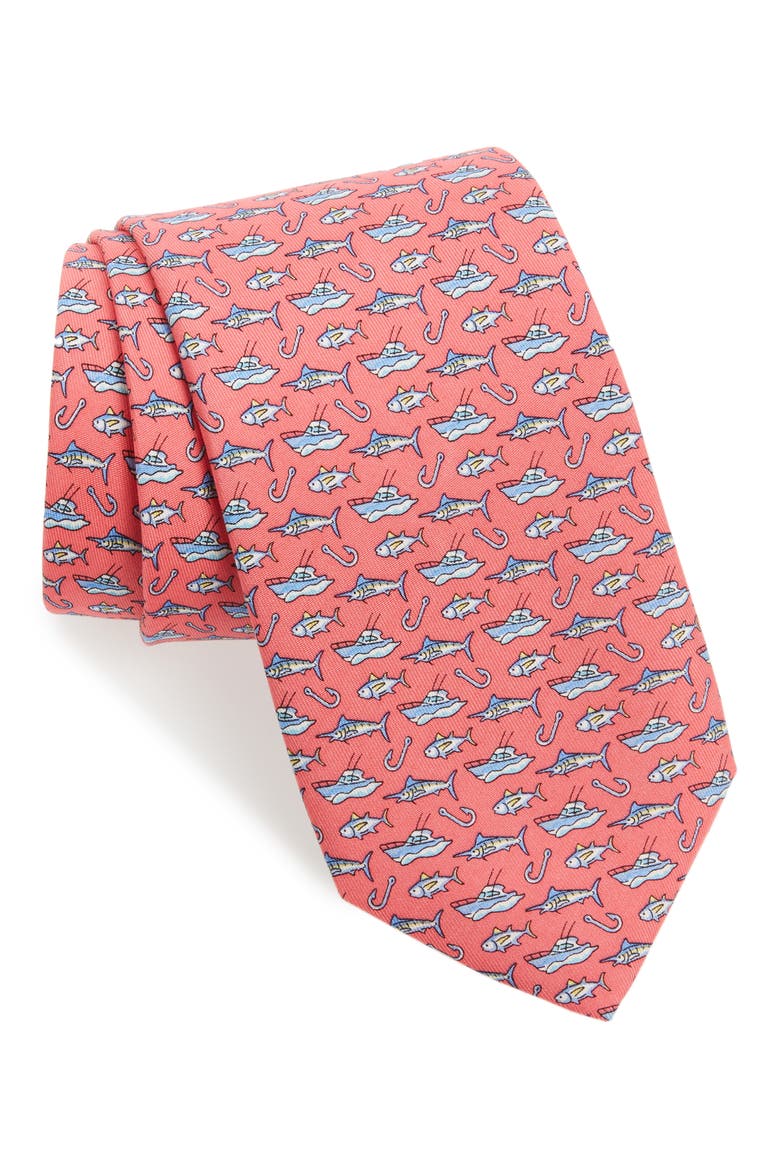 Coastal Fishing Silk Tie, Main, color, MAI TAI