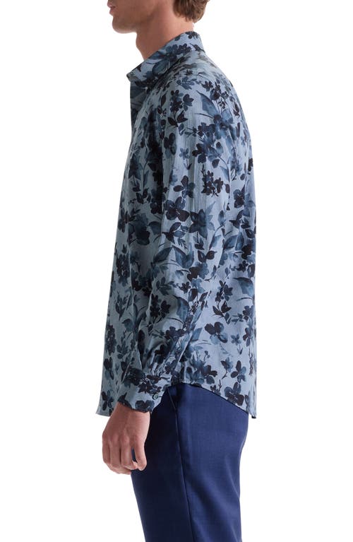 Bugatchi Julian Shaped Fit Floral Print Stretch Cotton Button-up Shirt In Blue