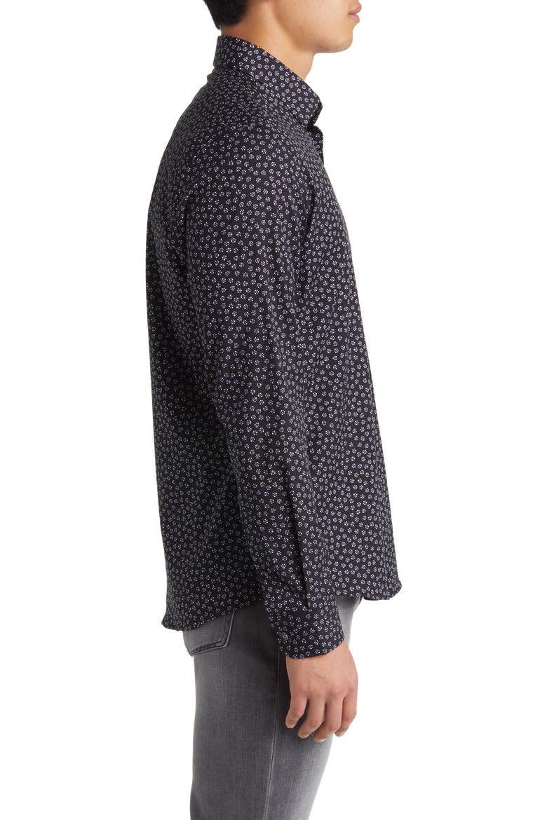 Ditsy Floral Button-Up Shirt, Alternate, color, BLACK