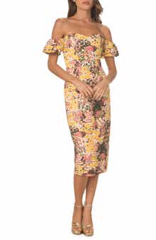 Dress the Population Tara Off the Shoulder Midi Dress