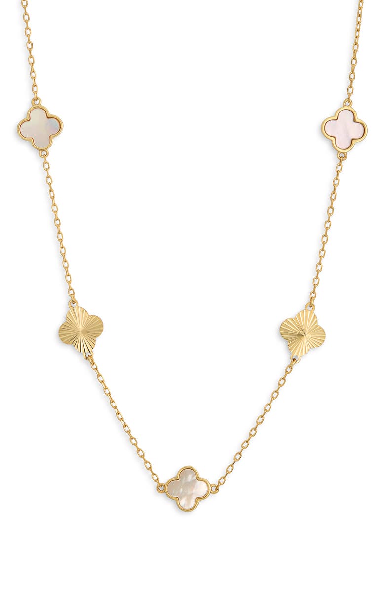 Argento Vivo Sterling Silver 18K Gold Plated Sterling Silver Mother-of-Pearl Clover Station Necklace, Main, color, Gold
