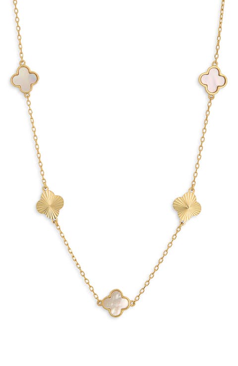 18K Gold Plated Sterling Silver Mother-of-Pearl Clover Station Necklace