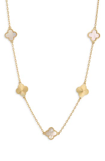 Argento Vivo Sterling Silver 18k Gold Plated Sterling Silver Mother-of-pearl Clover Station Necklace In Gold