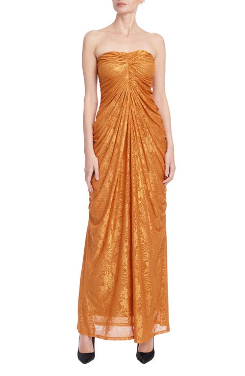Floral Mesh Strapless Gown