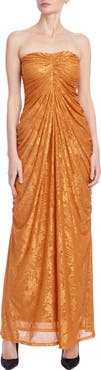 Jewel Badgley Mischka Floral Mesh Strapless Gown