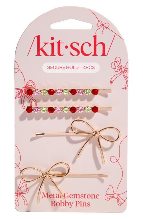 Kitsch 4-pack Rhinestone & Bow Bobby Pins In Multi
