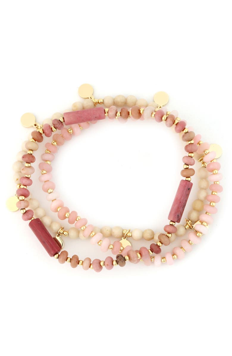 Panacea Set of 3 Stone Beaded Stretch Bracelets, Main, color, Pink