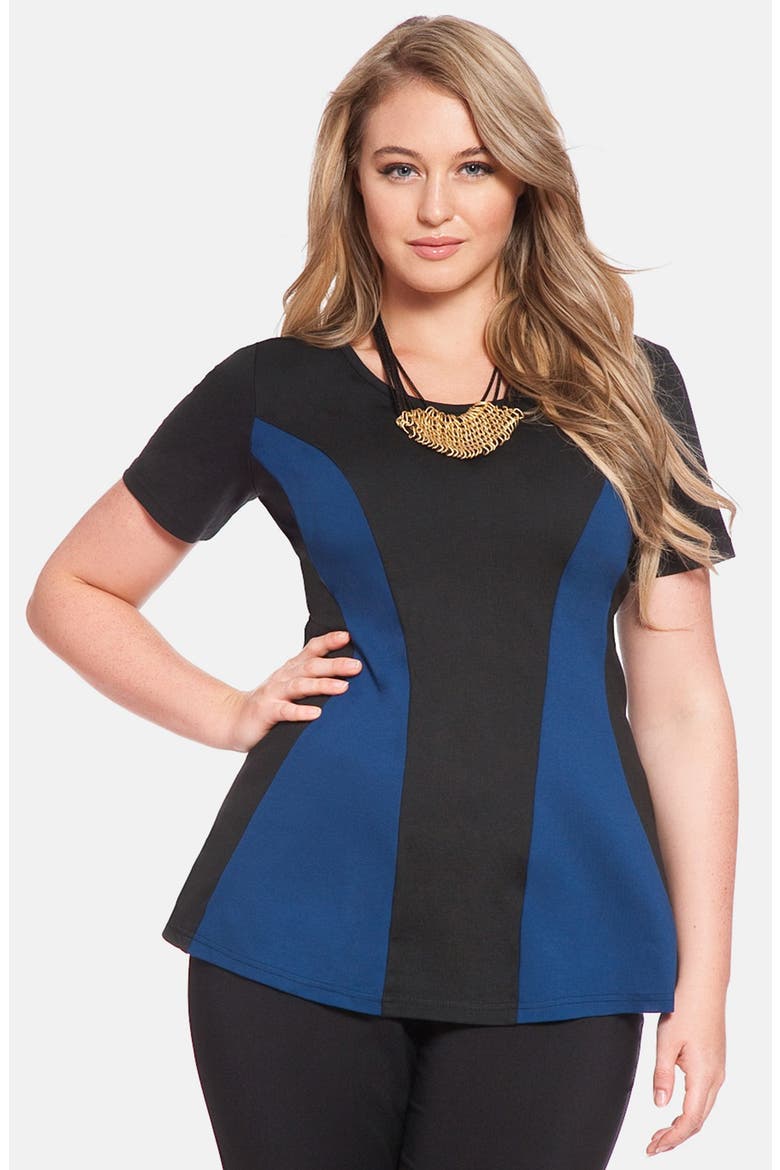 Colorblock Peplum Top, Main, color, BLACK/ INK