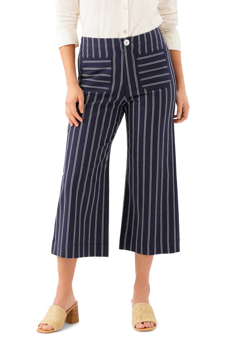 Stripe Cotton Blend Crop Wide Leg Pants, Main, color, NAVY