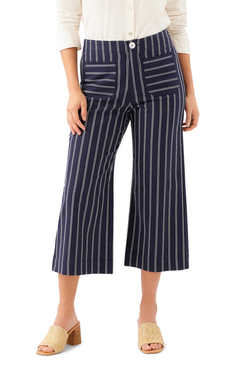 Karen Kane Stripe Cotton Blend Crop Wide Leg Pants, Main, color, Navy