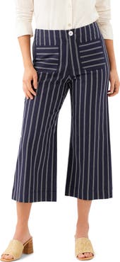 Karen Kane Stripe Cotton Blend Crop Wide Leg Pants