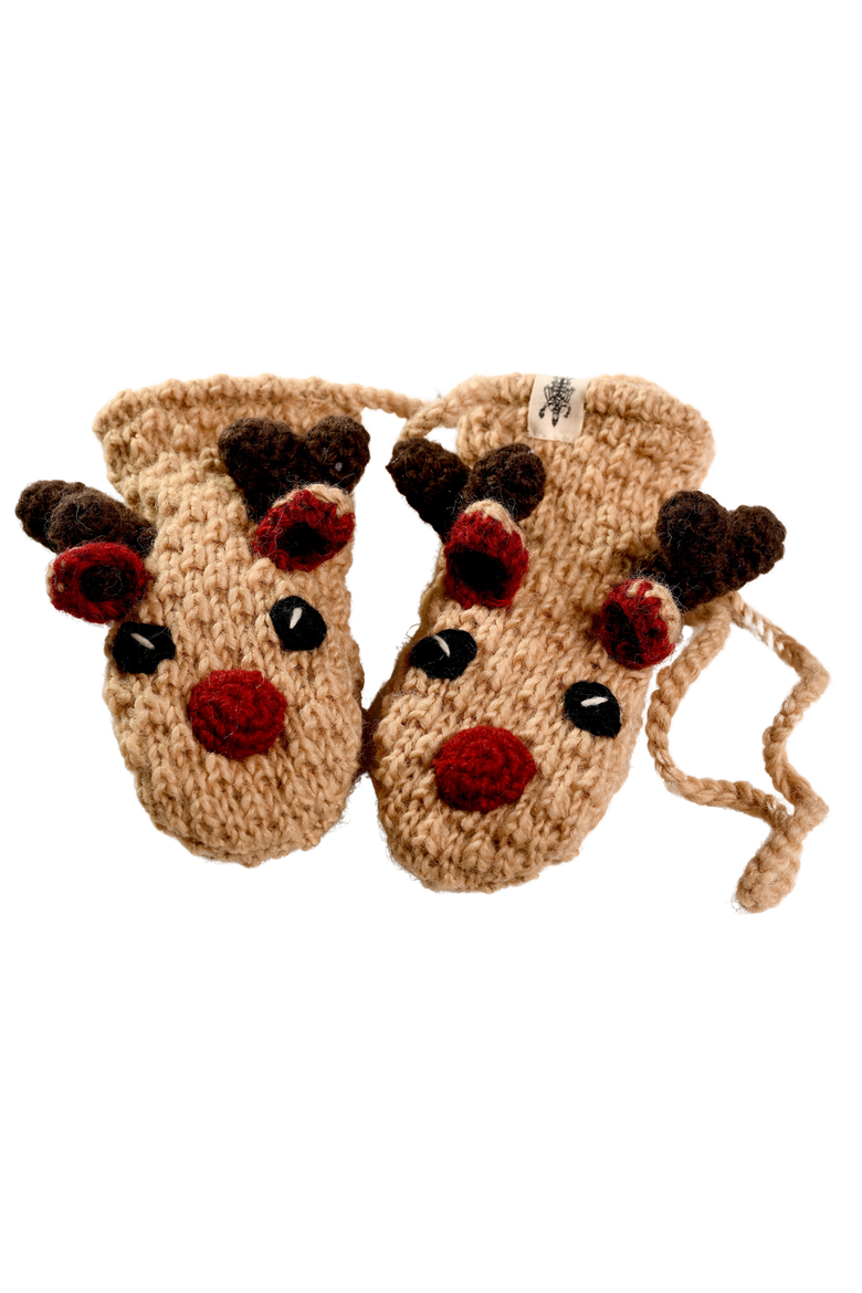 Crochet Reindeer Mittens, Alternate, color, Brown