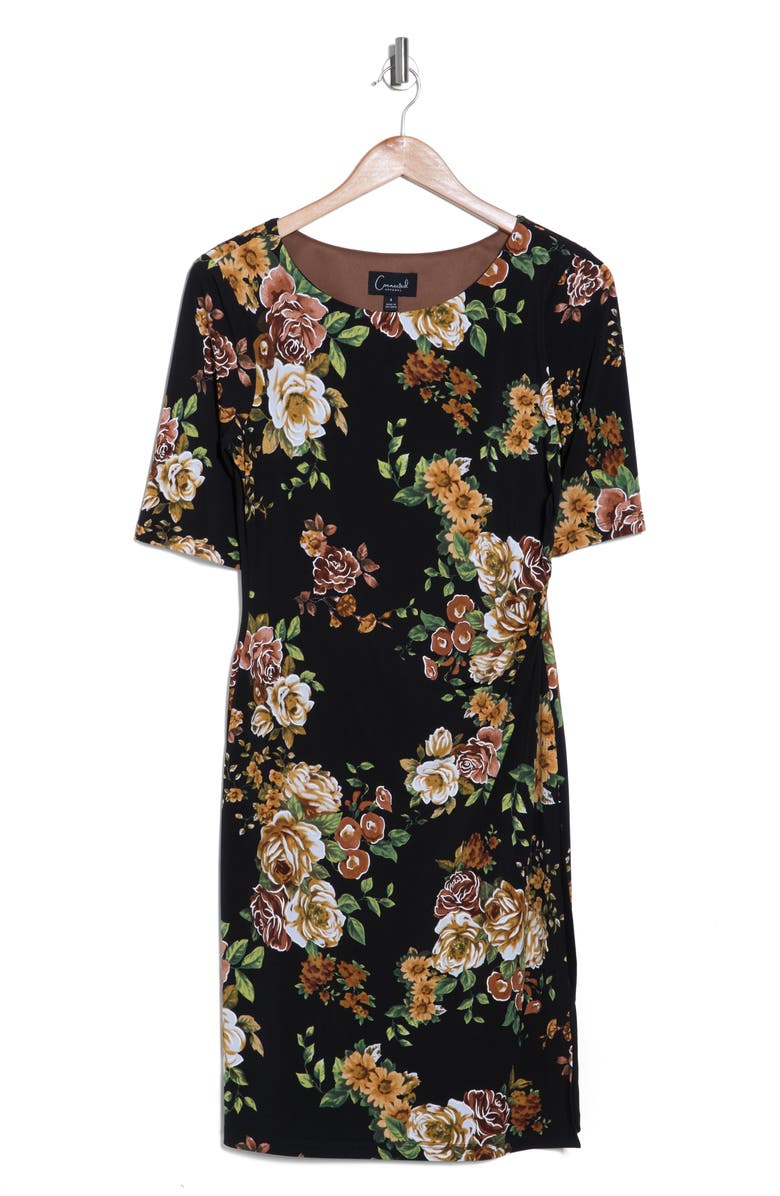 Connected Apparel Floral Side Gather Dress, Alternate, color, 