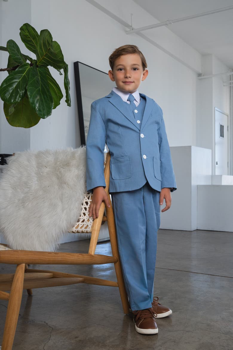 Kids' Joey Safari 5-Piece Linen Suit, Alternate, color, Powder Blue