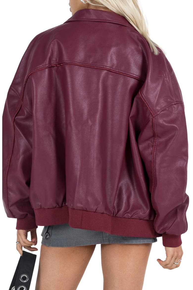 Goldsmith Oversize Faux Leather Bomber Jacket, Alternate, color, DARK RED