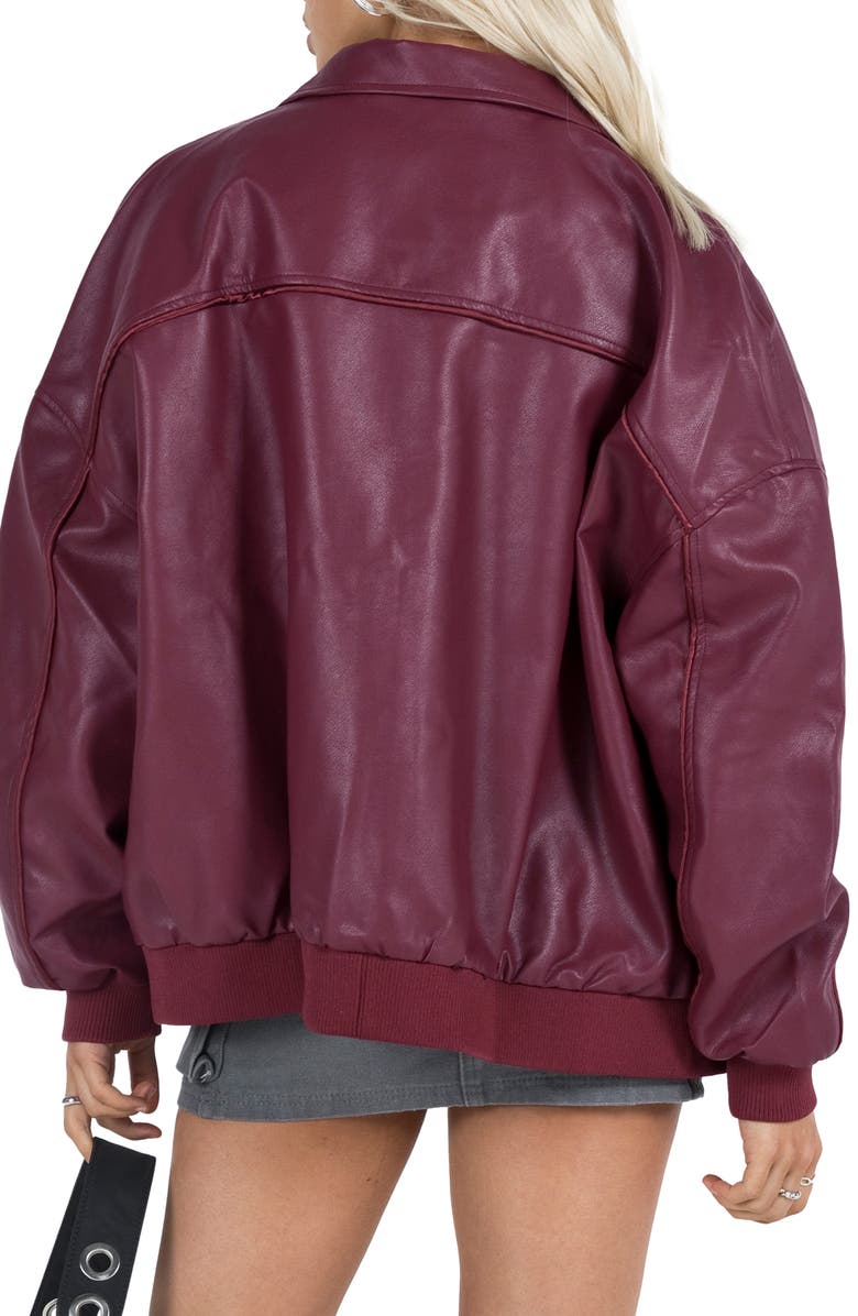 Princess Polly Goldsmith Oversize Faux Leather Bomber Jacket, Alternate, color, Dark Red