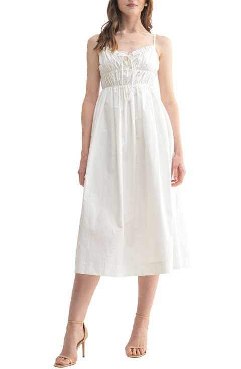 Cotton Poplin Shirred Midi Dress