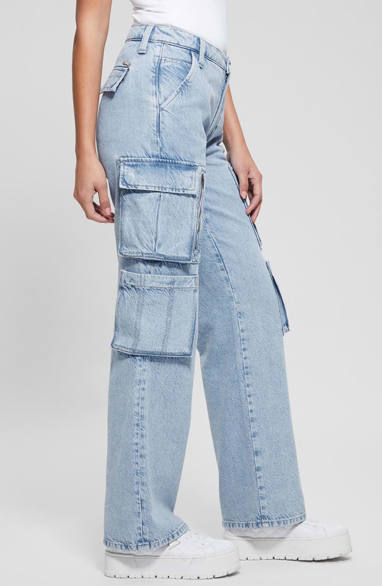GUESS Kori High Waist Nonstretch Denim Cargo Jeans, Alternate, color, 