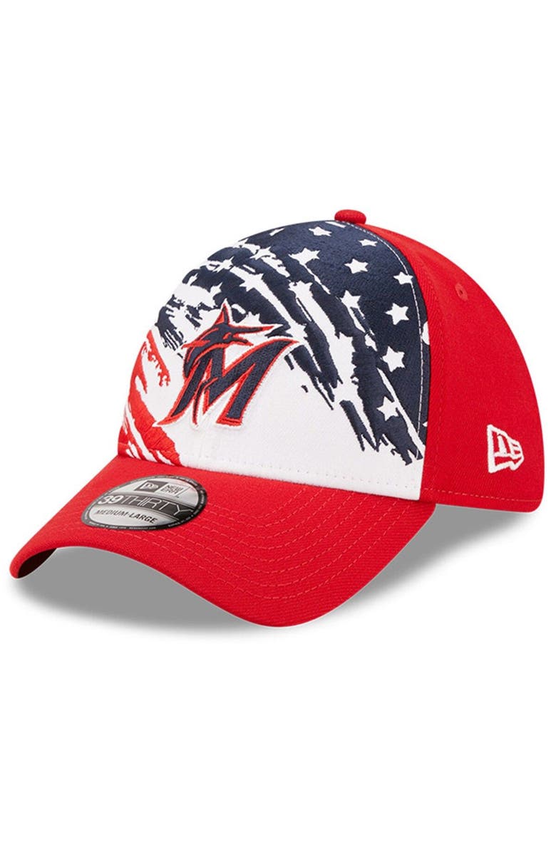 New Era Men's New Era Red Miami Marlins 2022 4th of July 39THIRTY Flex Hat, Main, color, 