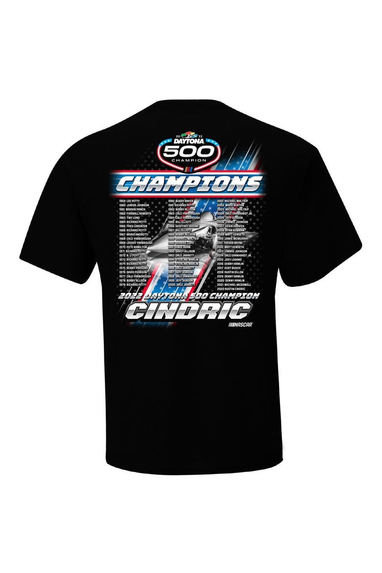 Men's Checkered Flag Black Austin Cindric 2022 Daytona 500 Champion Past Champions T-Shirt, Alternate, color, Black