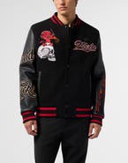 PHILIPP PLEIN Varsity Bomber With Leather Sleeves Devil Skull Men