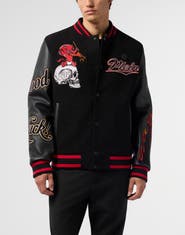 PHILIPP PLEIN Varsity Bomber With Leather Sleeves Devil Skull Men