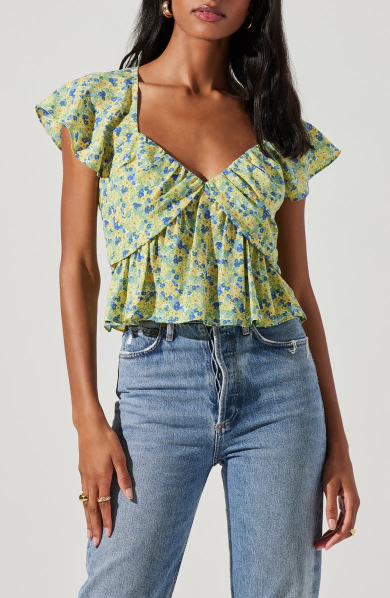 ASTR the Label Floral Print Flutter Sleeve Peplum Top, Alternate, color, 