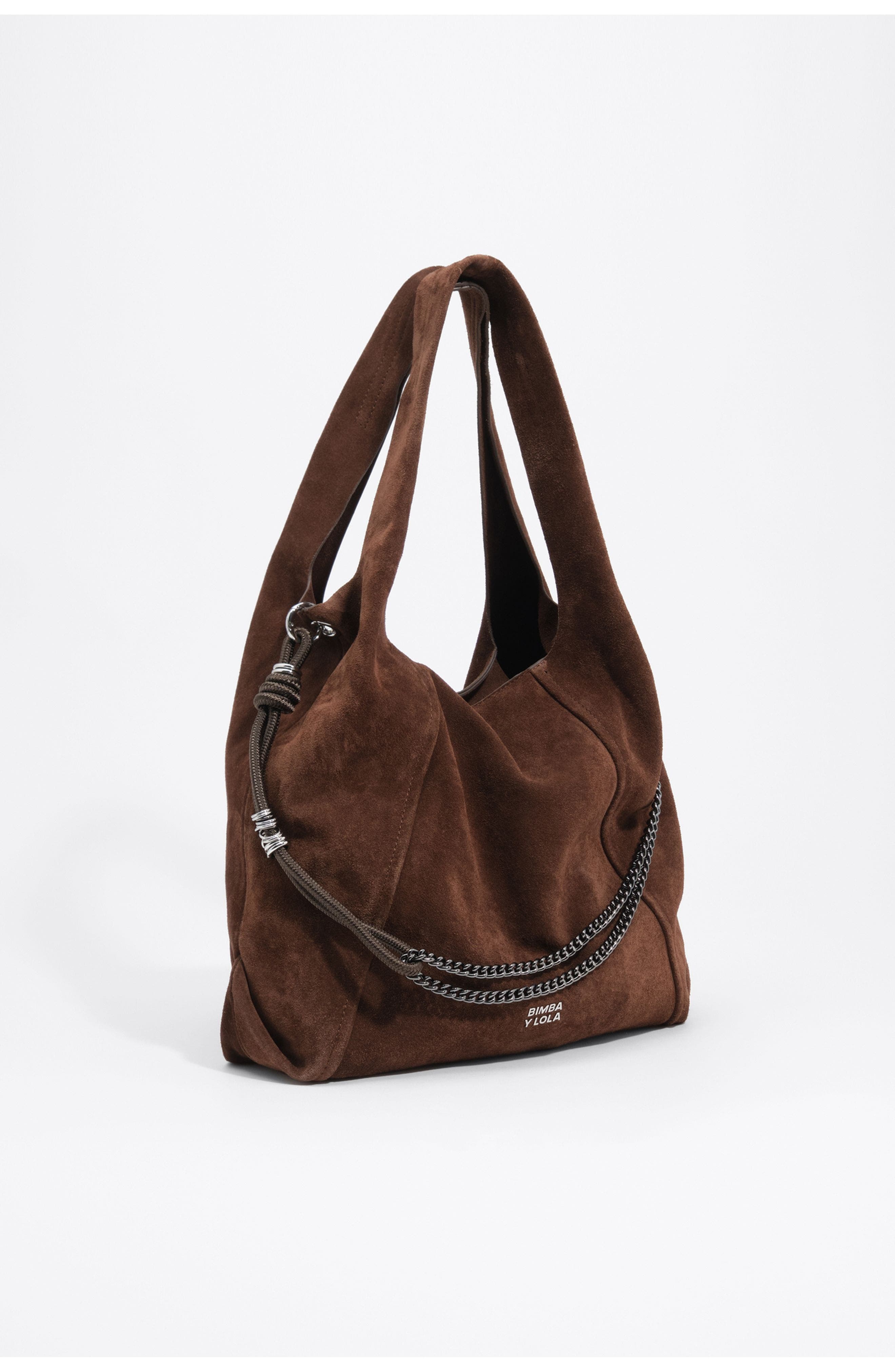 Large Suede Paper Bag, Main, color, COFFEE