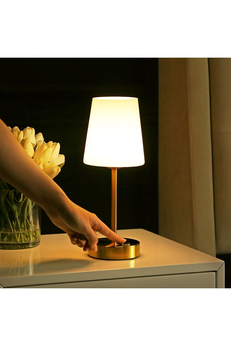 Carson Modern Minimalist Iron Rechargeable Integrated Portable LED Table Lamp, Alternate, color, Brass Gold