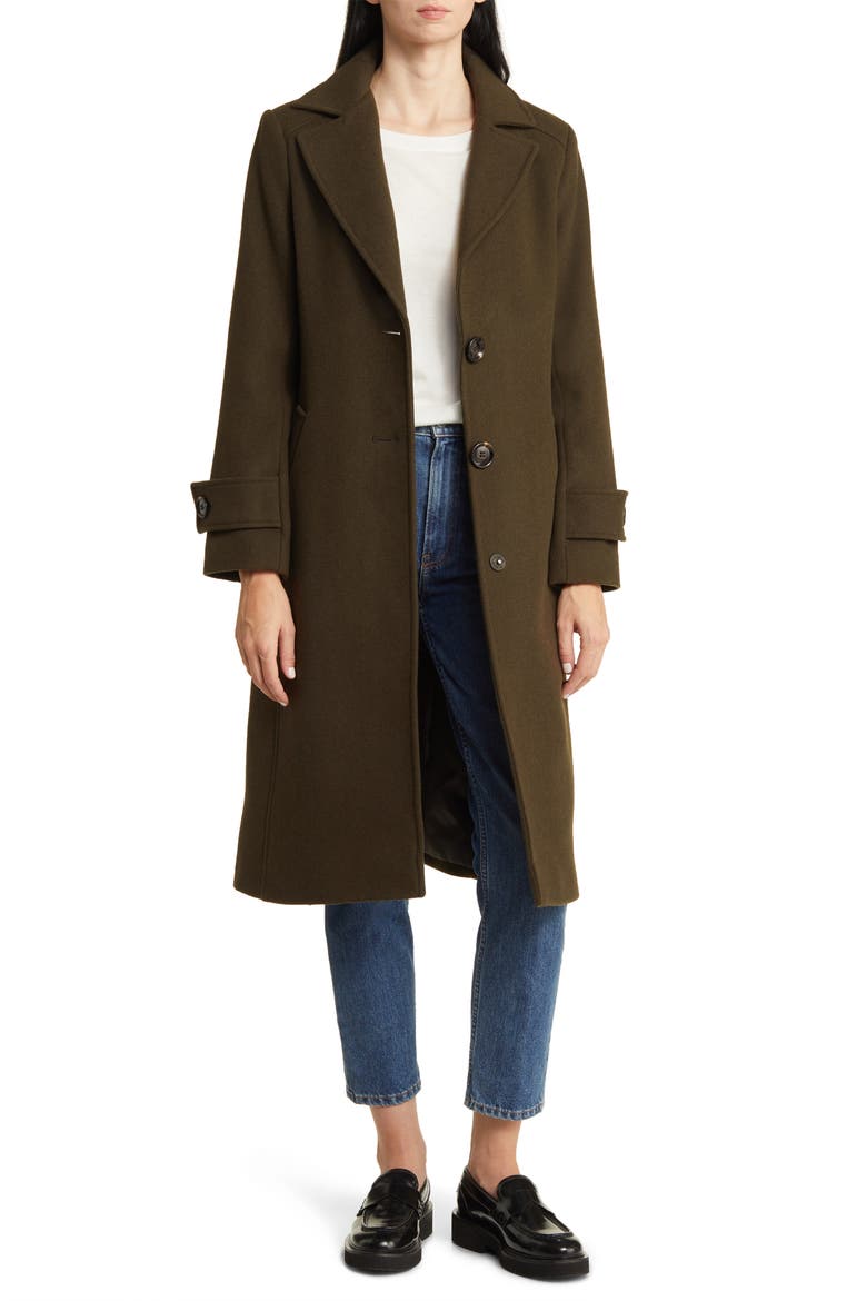 Notch Collar Longline Wool Blend Coat, Alternate, color, OLIVE