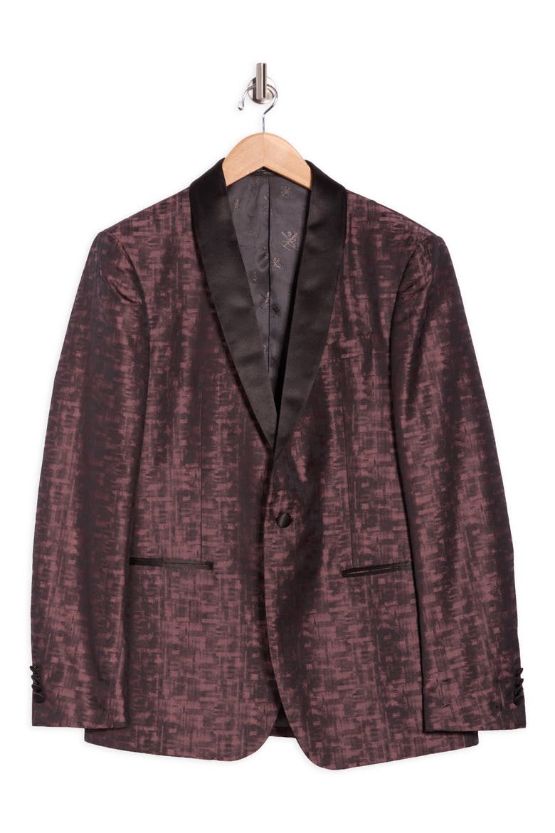 Geometric Patterned Shawl Lapel Dinner Jacket, Alternate, color, PEWTER/MAUVE