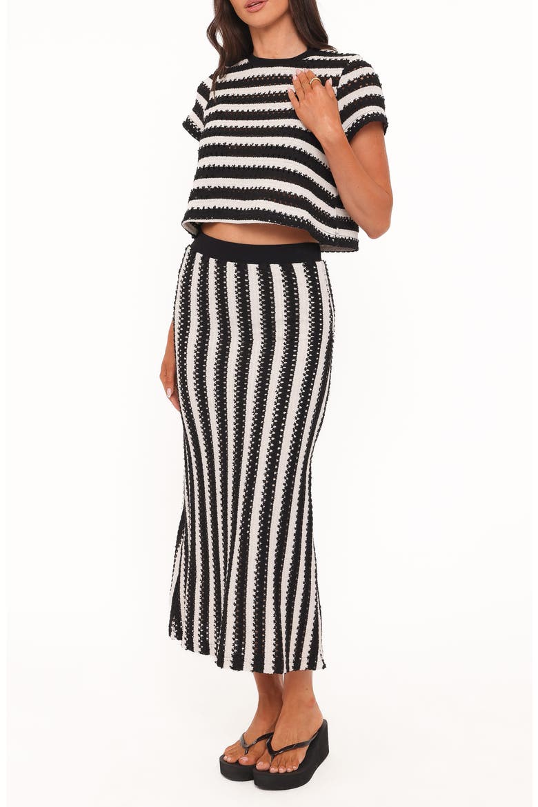 Jaden Knit Crop Top & Maxi Skirt Set, Alternate, color, BLACK/ WHITE STRIPE