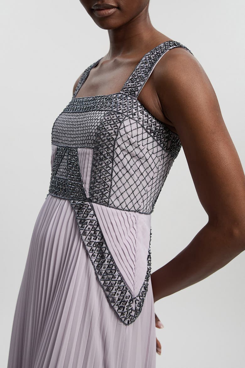 Embellished Pleated Woven Midi Dress, Alternate, color, Lilac