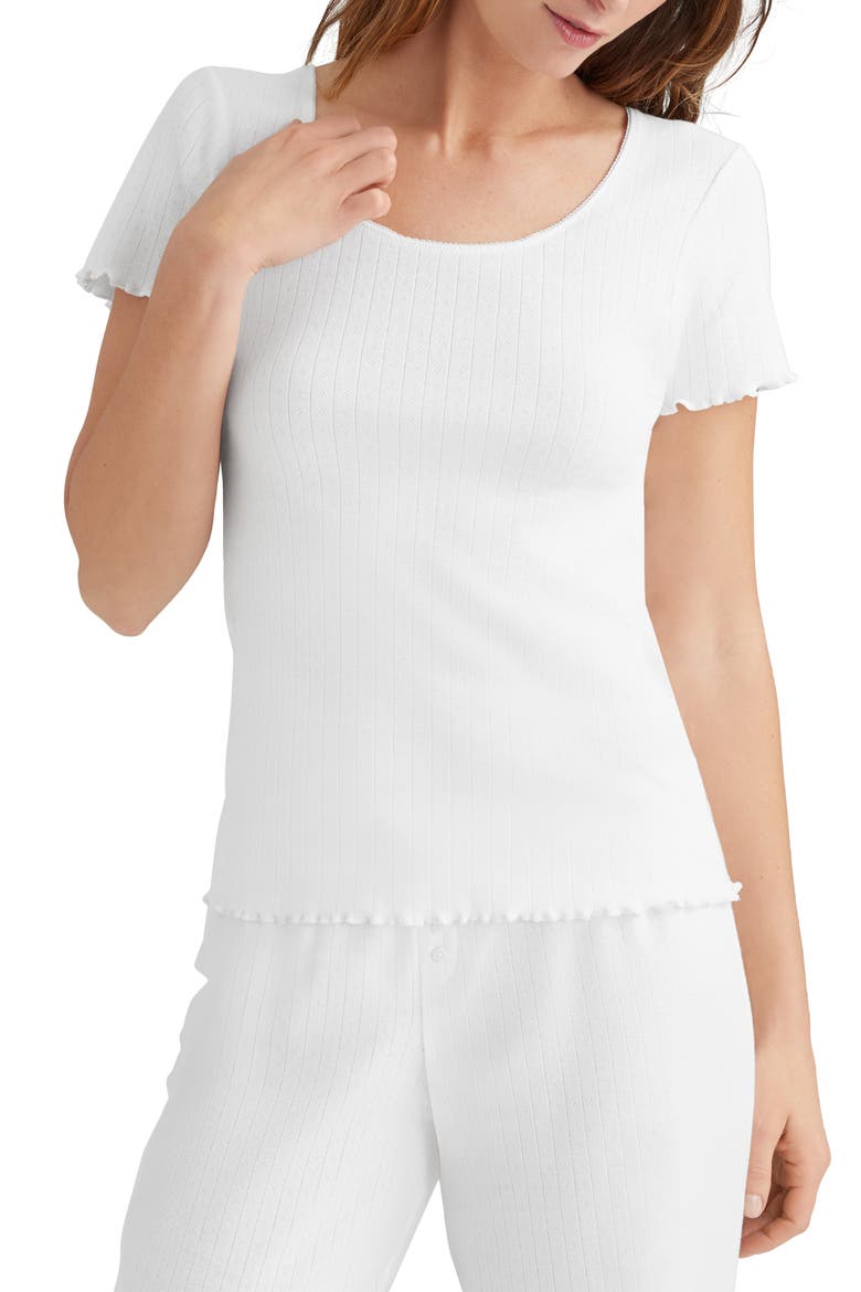 Pointelle Rib Lounge T-Shirt, Main, color, WHITE