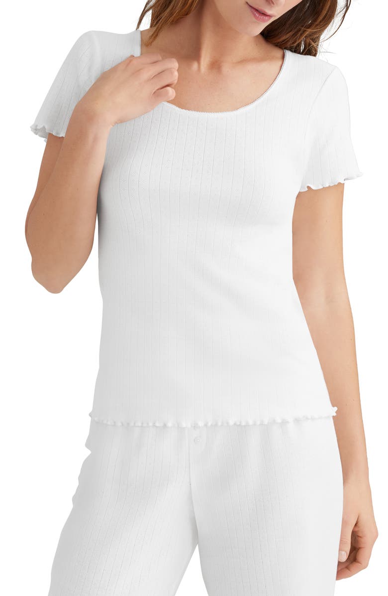 Tommy John Pointelle Rib Lounge T-Shirt, Main, color, White