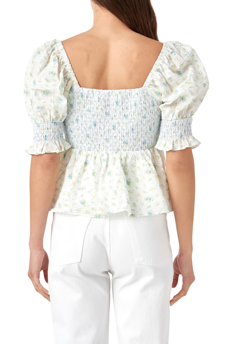 Floral Print Puff Sleeve Peplum Blouse, Alternate, color, BLUE MULTI
