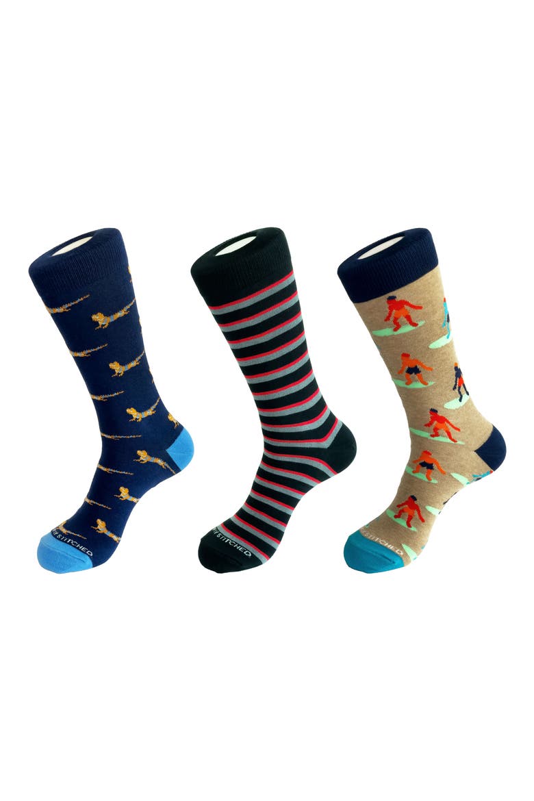 3-Pack Assorted Graphic Crew Socks, Main, color, BLUE MULTI